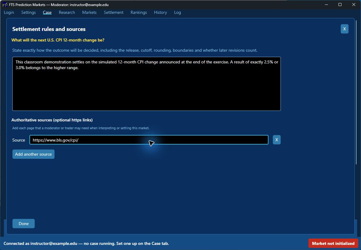 Settlement rules and research source editor