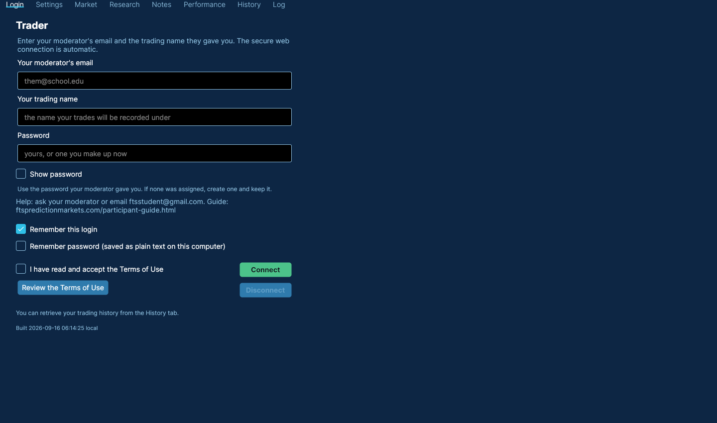 Participant Login page
